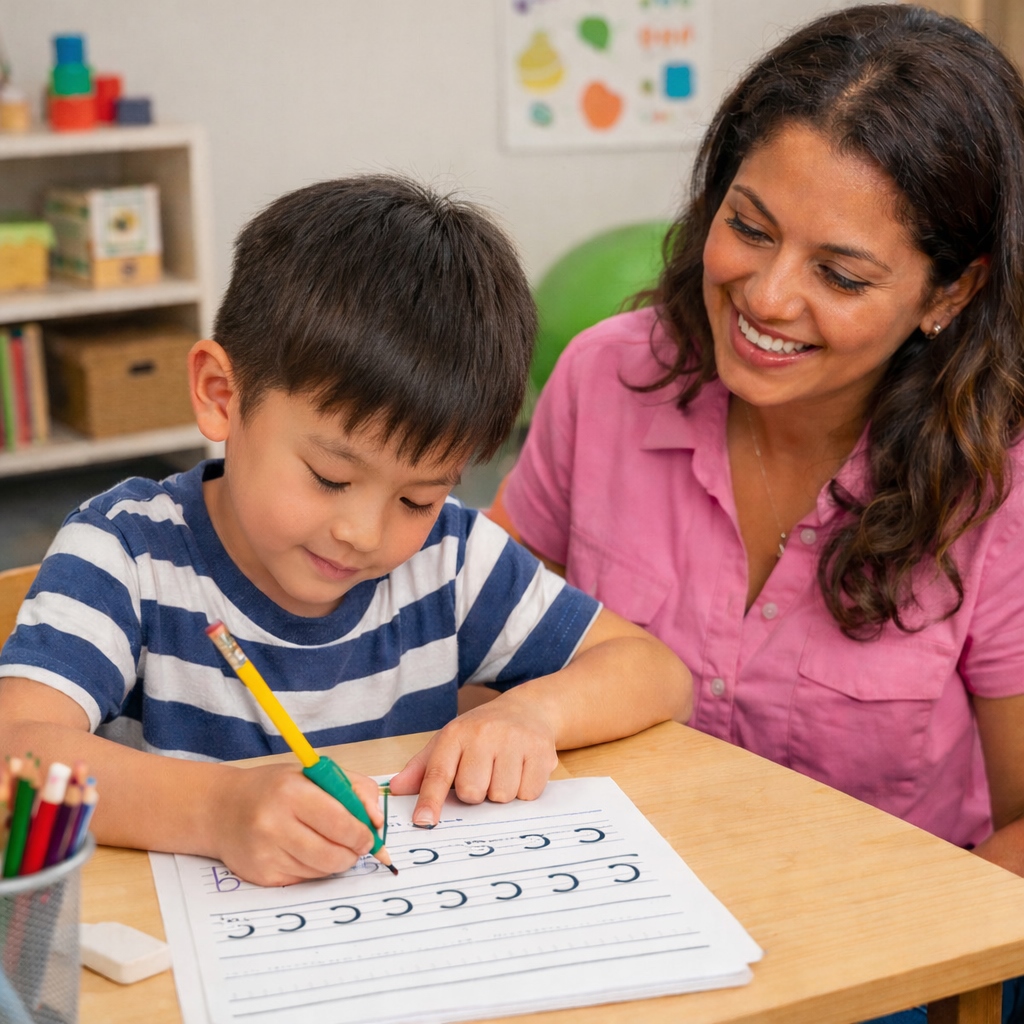 Parent and therapist discussing a child’s goals and progress